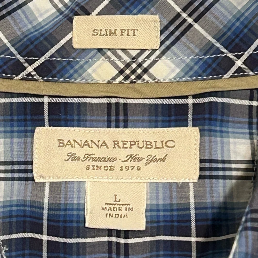 Banana Republic Navy and White Plaid Shirt